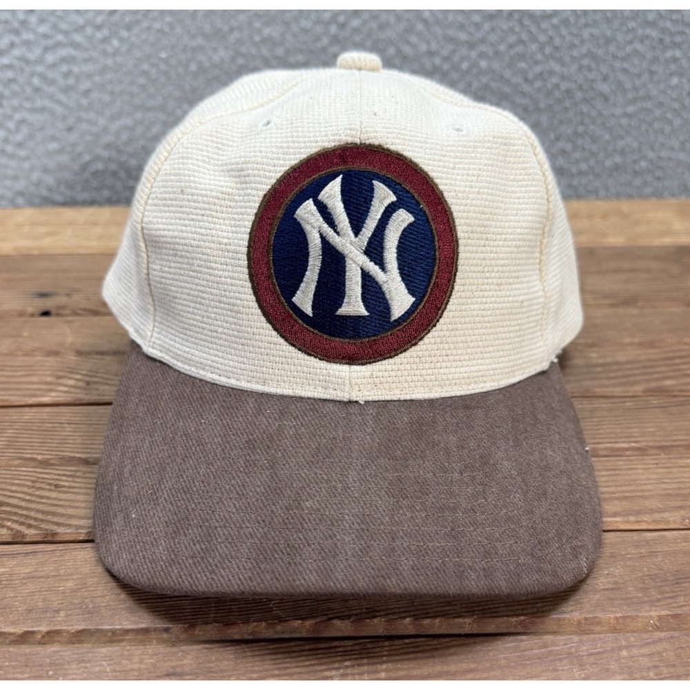Vintage New York Yankees Hat Adult Cream Tan Strap Back Cap MLB Baseball Y2K